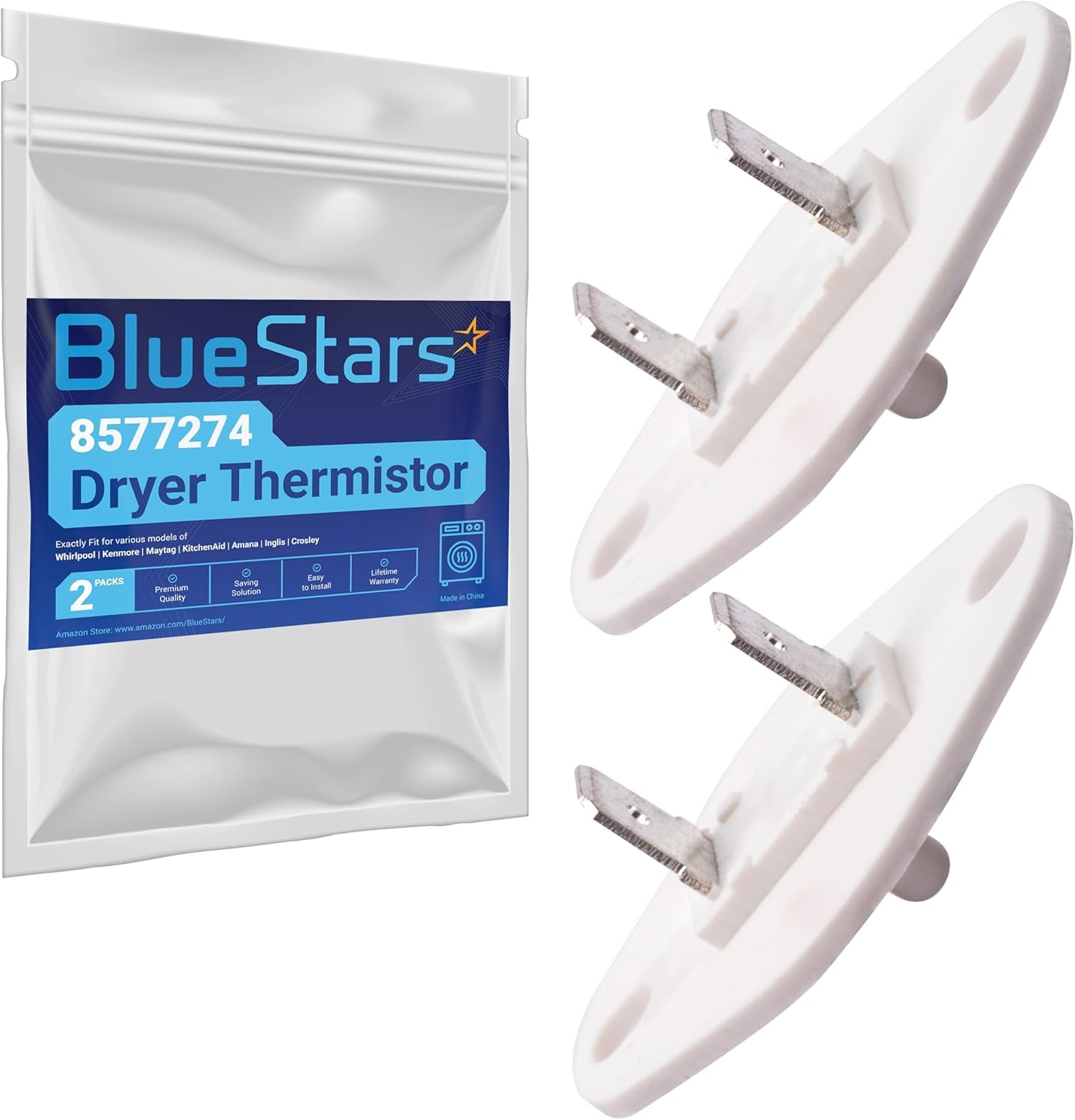 Bluestars 8577274 Dryer Thermistor - Compatible with Whirlpool, Kenmore, and Kitchenaid Models - Replaces 3976615, AP3919451, WP8577274, PS993287, and 3390292 - Simple Installation - by BlueStars | PAWFECTWORLDS | Appliances, Dryer Parts & Accessories, Parts & Accessories