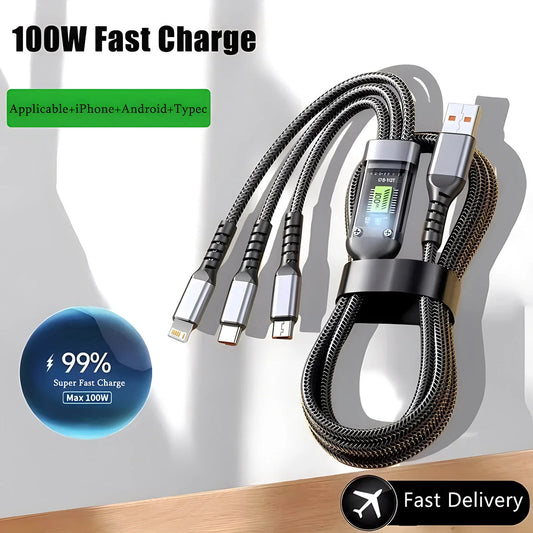 100W Fast Charging Cable Multi Charger Cable Nylon Braided Multiple USB Universal 3 in 1 Charging Cord Adapter with Type - C Micro - by PAWFECTWORLDS | PAWFECTWORLDS | , ,