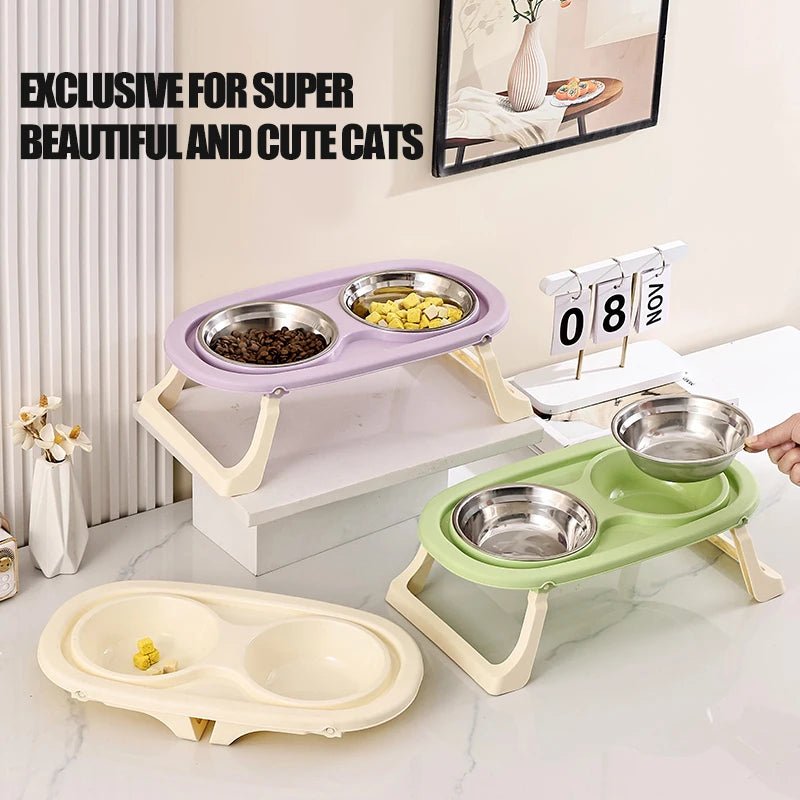 1PC Foldable Stainless Steel Pet Bowl Cat Food Bowl Cat Bowl Dog Food Bowl Neck Protection High Foot Double Bowl - by PAWFECTWORLDS | PAWFECTWORLDS | , ,