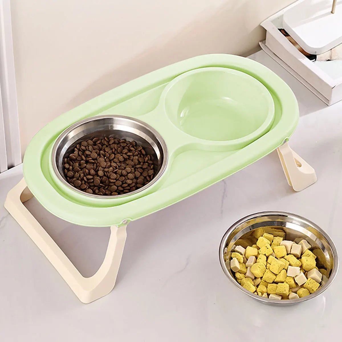 1PC Foldable Stainless Steel Pet Bowl Cat Food Bowl Cat Bowl Dog Food Bowl Neck Protection High Foot Double Bowl - by PAWFECTWORLDS | PAWFECTWORLDS | , ,