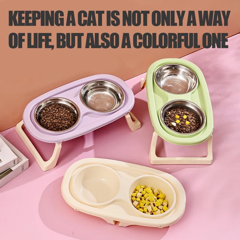 1PC Foldable Stainless Steel Pet Bowl Cat Food Bowl Cat Bowl Dog Food Bowl Neck Protection High Foot Double Bowl - by PAWFECTWORLDS | PAWFECTWORLDS | , ,