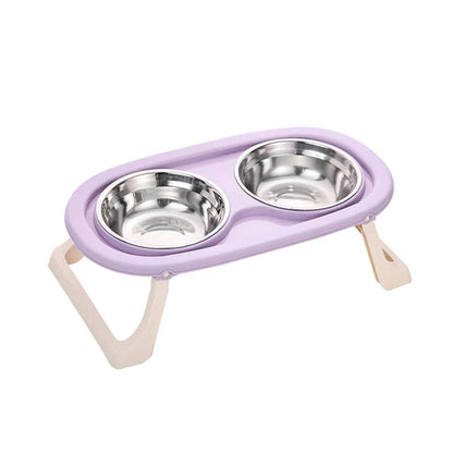 1PC Foldable Stainless Steel Pet Bowl Cat Food Bowl Cat Bowl Dog Food Bowl Neck Protection High Foot Double Bowl - by PAWFECTWORLDS | PAWFECTWORLDS | , ,