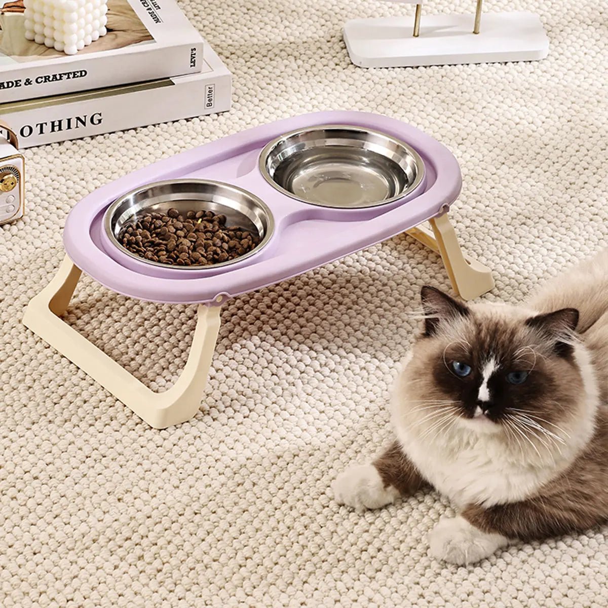 1PC Foldable Stainless Steel Pet Bowl Cat Food Bowl Cat Bowl Dog Food Bowl Neck Protection High Foot Double Bowl - by PAWFECTWORLDS | PAWFECTWORLDS | , ,