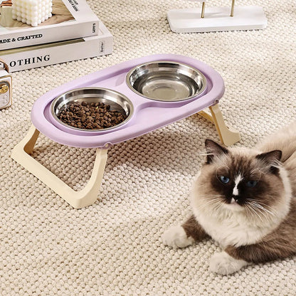 1PC Foldable Stainless Steel Pet Bowl Cat Food Bowl Cat Bowl Dog Food Bowl Neck Protection High Foot Double Bowl - by PAWFECTWORLDS | PAWFECTWORLDS | , ,