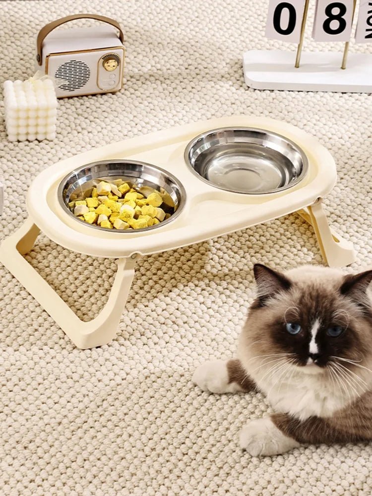 1PC Foldable Stainless Steel Pet Bowl Cat Food Bowl Cat Bowl Dog Food Bowl Neck Protection High Foot Double Bowl - by PAWFECTWORLDS | PAWFECTWORLDS | , ,