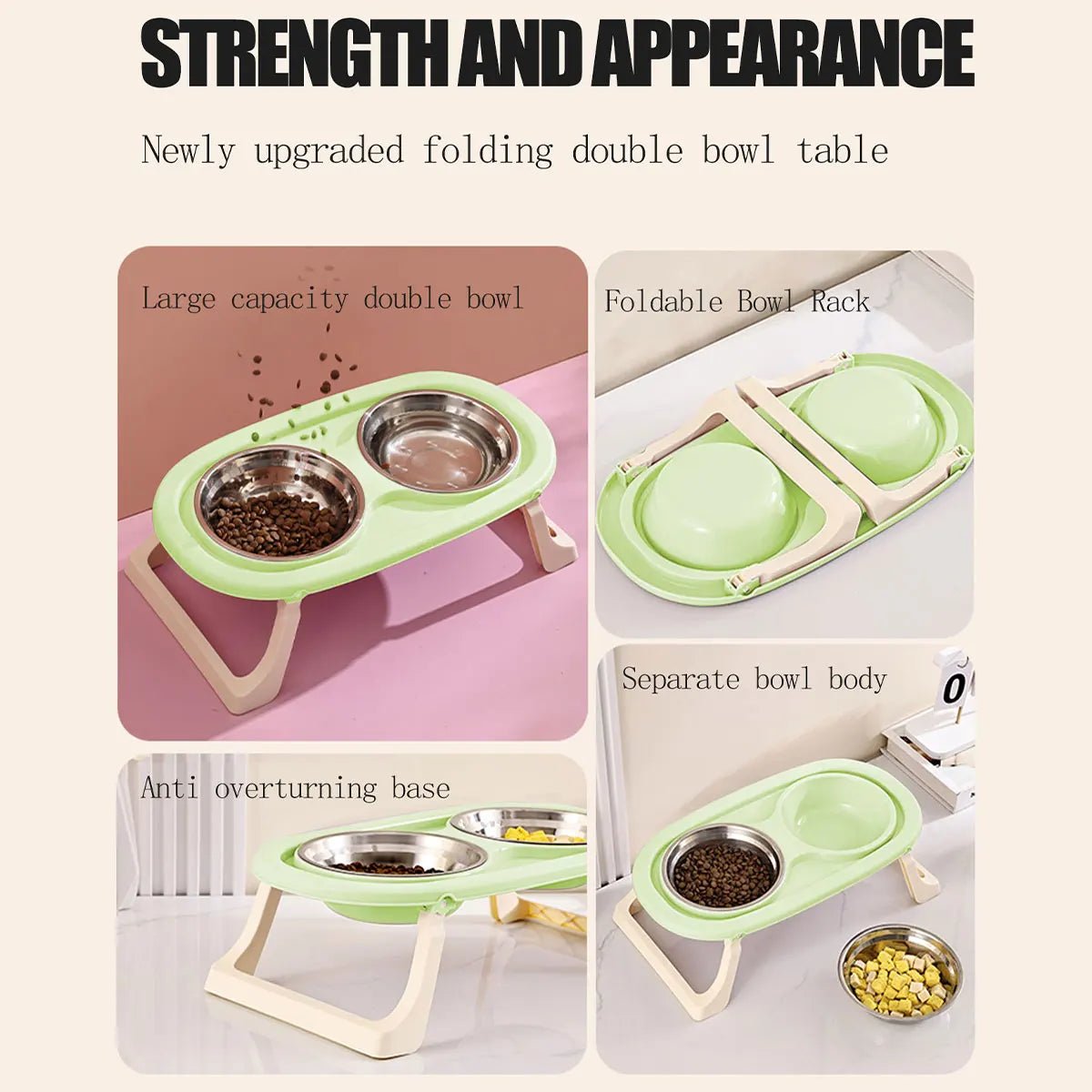 1PC Foldable Stainless Steel Pet Bowl Cat Food Bowl Cat Bowl Dog Food Bowl Neck Protection High Foot Double Bowl - by PAWFECTWORLDS | PAWFECTWORLDS | , ,