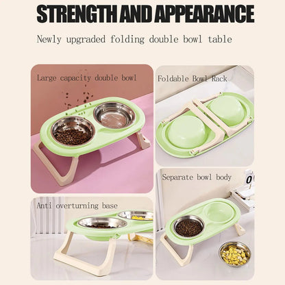1PC Foldable Stainless Steel Pet Bowl Cat Food Bowl Cat Bowl Dog Food Bowl Neck Protection High Foot Double Bowl - by PAWFECTWORLDS | PAWFECTWORLDS | , ,