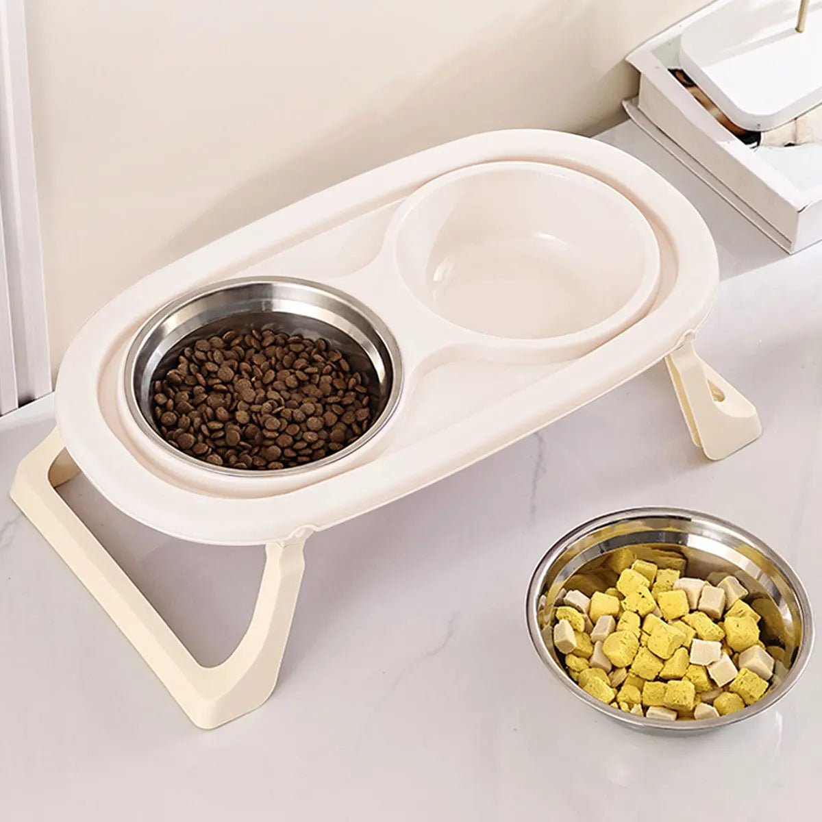 1PC Foldable Stainless Steel Pet Bowl Cat Food Bowl Cat Bowl Dog Food Bowl Neck Protection High Foot Double Bowl - by PAWFECTWORLDS | PAWFECTWORLDS | , ,