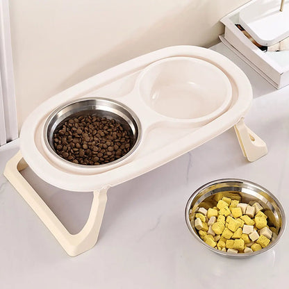 1PC Foldable Stainless Steel Pet Bowl Cat Food Bowl Cat Bowl Dog Food Bowl Neck Protection High Foot Double Bowl - by PAWFECTWORLDS | PAWFECTWORLDS | , ,