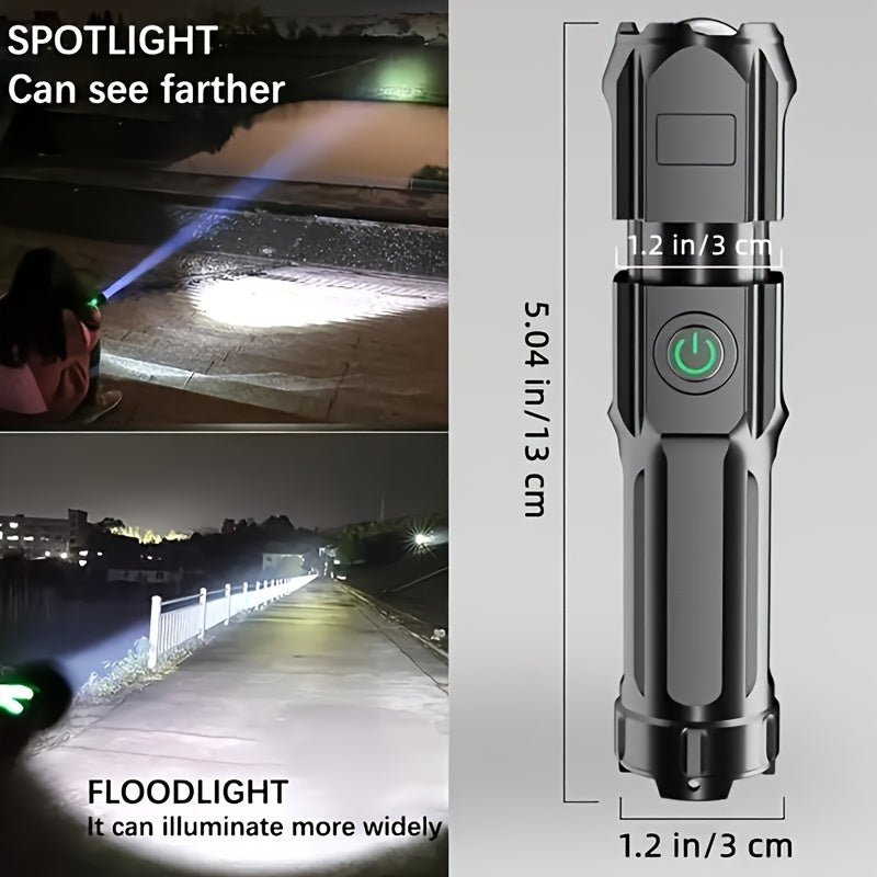 1pc Portable Super Bright Zoomable Flashlight, Rechargeable Long Shot ABS Strong Light Dimming Flashlight, Telescopic Zoom Torch For Outdoor ABS Material - by PAWFECTWORLDS | PAWFECTWORLDS | , ,