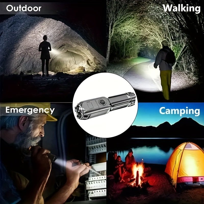 1pc Portable Super Bright Zoomable Flashlight, Rechargeable Long Shot ABS Strong Light Dimming Flashlight, Telescopic Zoom Torch For Outdoor ABS Material - by PAWFECTWORLDS | PAWFECTWORLDS | , ,
