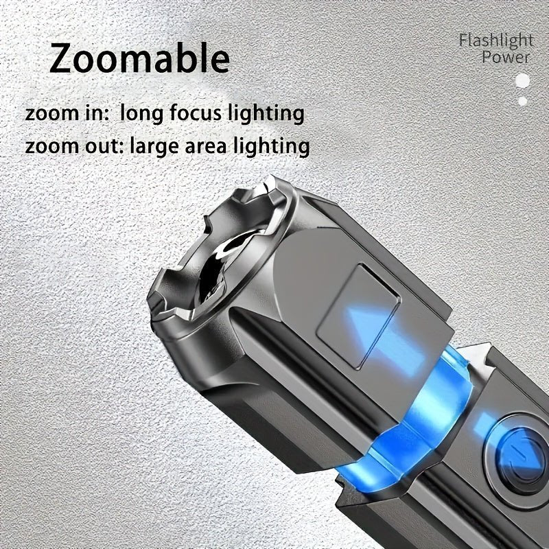 1pc Portable Super Bright Zoomable Flashlight, Rechargeable Long Shot ABS Strong Light Dimming Flashlight, Telescopic Zoom Torch For Outdoor ABS Material - by PAWFECTWORLDS | PAWFECTWORLDS | , ,