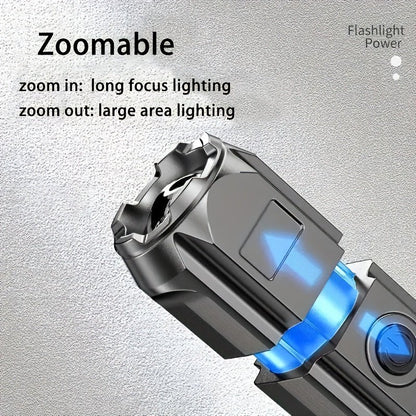 1pc Portable Super Bright Zoomable Flashlight, Rechargeable Long Shot ABS Strong Light Dimming Flashlight, Telescopic Zoom Torch For Outdoor ABS Material - by PAWFECTWORLDS | PAWFECTWORLDS | , ,