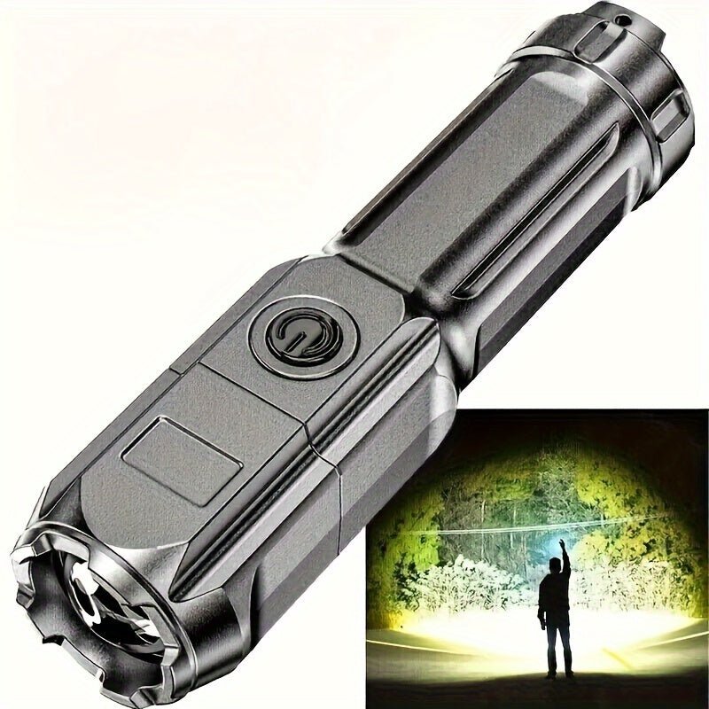 1pc Portable Super Bright Zoomable Flashlight, Rechargeable Long Shot ABS Strong Light Dimming Flashlight, Telescopic Zoom Torch For Outdoor ABS Material - by PAWFECTWORLDS | PAWFECTWORLDS | , ,