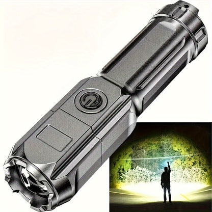 1pc Portable Super Bright Zoomable Flashlight, Rechargeable Long Shot ABS Strong Light Dimming Flashlight, Telescopic Zoom Torch For Outdoor ABS Material - by PAWFECTWORLDS | PAWFECTWORLDS | , ,