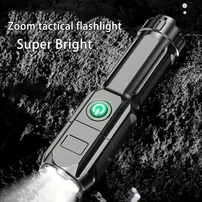 1pc Portable Super Bright Zoomable Flashlight, Rechargeable Long Shot ABS Strong Light Dimming Flashlight, Telescopic Zoom Torch For Outdoor ABS Material - by PAWFECTWORLDS | PAWFECTWORLDS | , ,