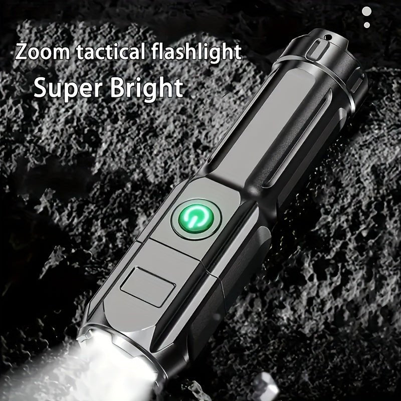 1pc Portable Super Bright Zoomable Flashlight, Rechargeable Long Shot ABS Strong Light Dimming Flashlight, Telescopic Zoom Torch For Outdoor ABS Material - by PAWFECTWORLDS | PAWFECTWORLDS | , ,