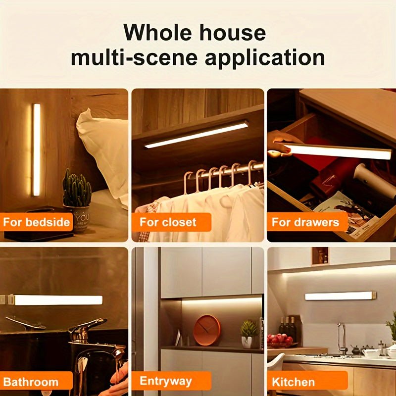 1pc Wireless LED Under Cabinet Light with Motion Sensor, Ultra - Thin Magnetic Strip, USB Rechargeable, PVC Lamp Body, Indoor LED Lighting for Kitchen, Stairs, Hallway, Wardrobes - Ideal for Christmas & Thanksgiving Gifts - by PAWFECTWORLDS | PAWFECTWORLDS | , ,