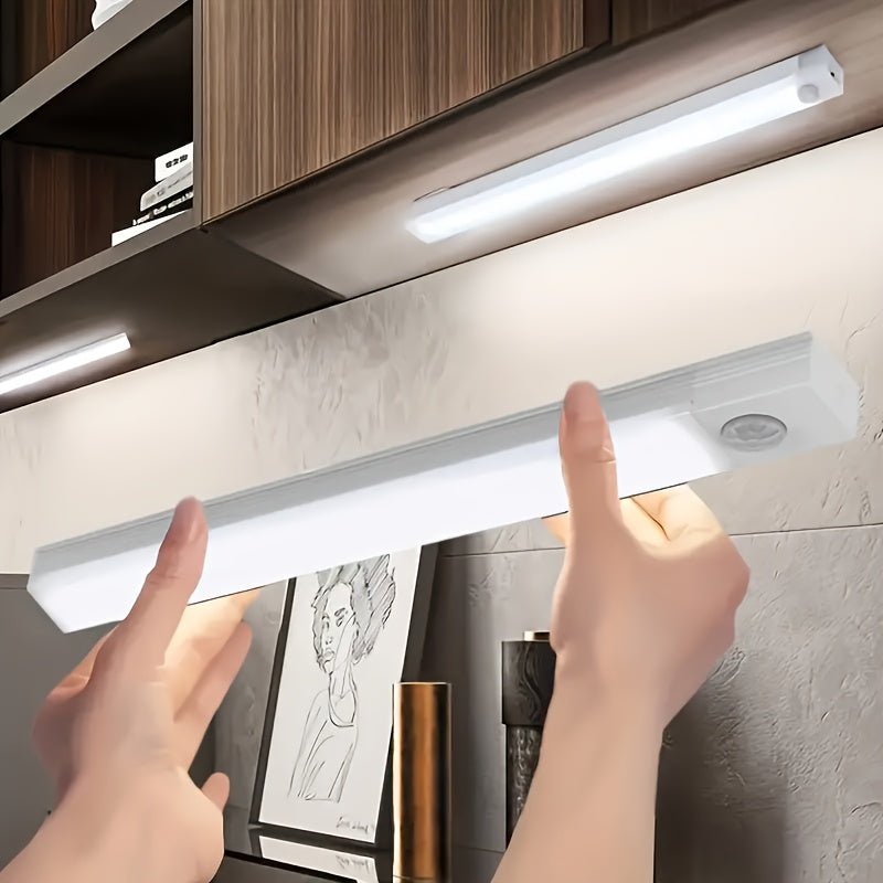 1pc Wireless LED Under Cabinet Light with Motion Sensor, Ultra - Thin Magnetic Strip, USB Rechargeable, PVC Lamp Body, Indoor LED Lighting for Kitchen, Stairs, Hallway, Wardrobes - Ideal for Christmas & Thanksgiving Gifts - by PAWFECTWORLDS | PAWFECTWORLDS | , ,