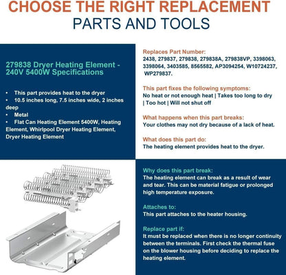 2025 Upgrade Dryer Heating Element Compatible with Whirlpool, Kenmore, Roper, Maytag, Amana, and Admiral Models - Includes Thermostat and Thermal Fuse for Medx655Dw1 and 500/600/70/80 Series Model 110 - by LFORBB | PAWFECTWORLDS | Appliances, Dryer Parts & Accessories, Parts & Accessories