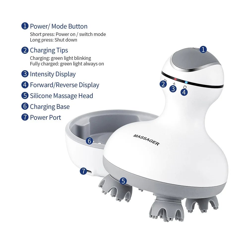 3D Waterproof Electric Head Massager Wireless Scalp Massage Promote Hair Growth Body Deep Tissue Kneading Vibration Roller - by PAWFECTWORLDS | PAWFECTWORLDS | , ,