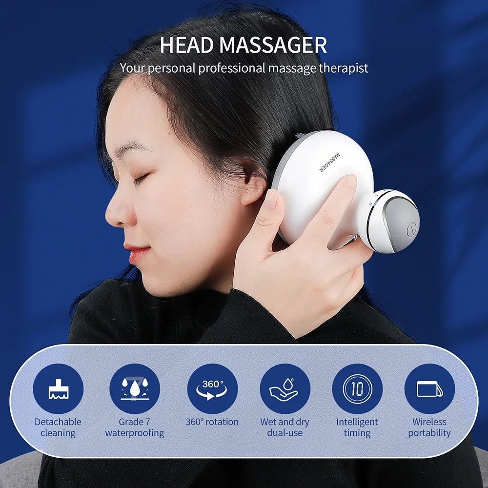 3D Waterproof Electric Head Massager Wireless Scalp Massage Promote Hair Growth Body Deep Tissue Kneading Vibration Roller - by PAWFECTWORLDS | PAWFECTWORLDS | , ,