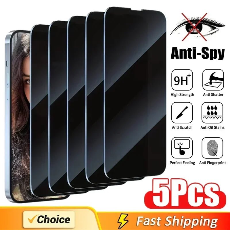 5Pcs Full Cover Privacy Screen Protector For iPhone 16 11 12 13 14 Pro Max Mini 8K Anti - spy Glass For iPhone 15 17 PRO XR XS MAX - by PAWFECTWORLDS | PAWFECTWORLDS | , ,