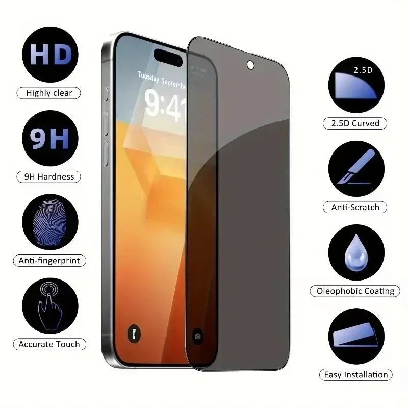 5Pcs Full Cover Privacy Screen Protector For iPhone 16 11 12 13 14 Pro Max Mini 8K Anti - spy Glass For iPhone 15 17 PRO XR XS MAX - by PAWFECTWORLDS | PAWFECTWORLDS | , ,