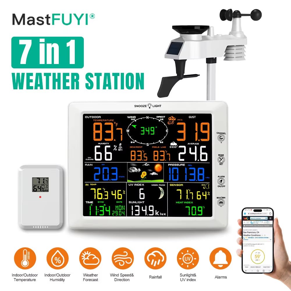 7 - In - 1 Wi - Fi Weather Station 8 in Color Display & Solar Wireless Outdoor Sensor Alarm Alerts for Temperature Humidity - by PAWFECTWORLDS | PAWFECTWORLDS | Measurement & Analysis Instruments, Temperature Humidity Instruments, Tools