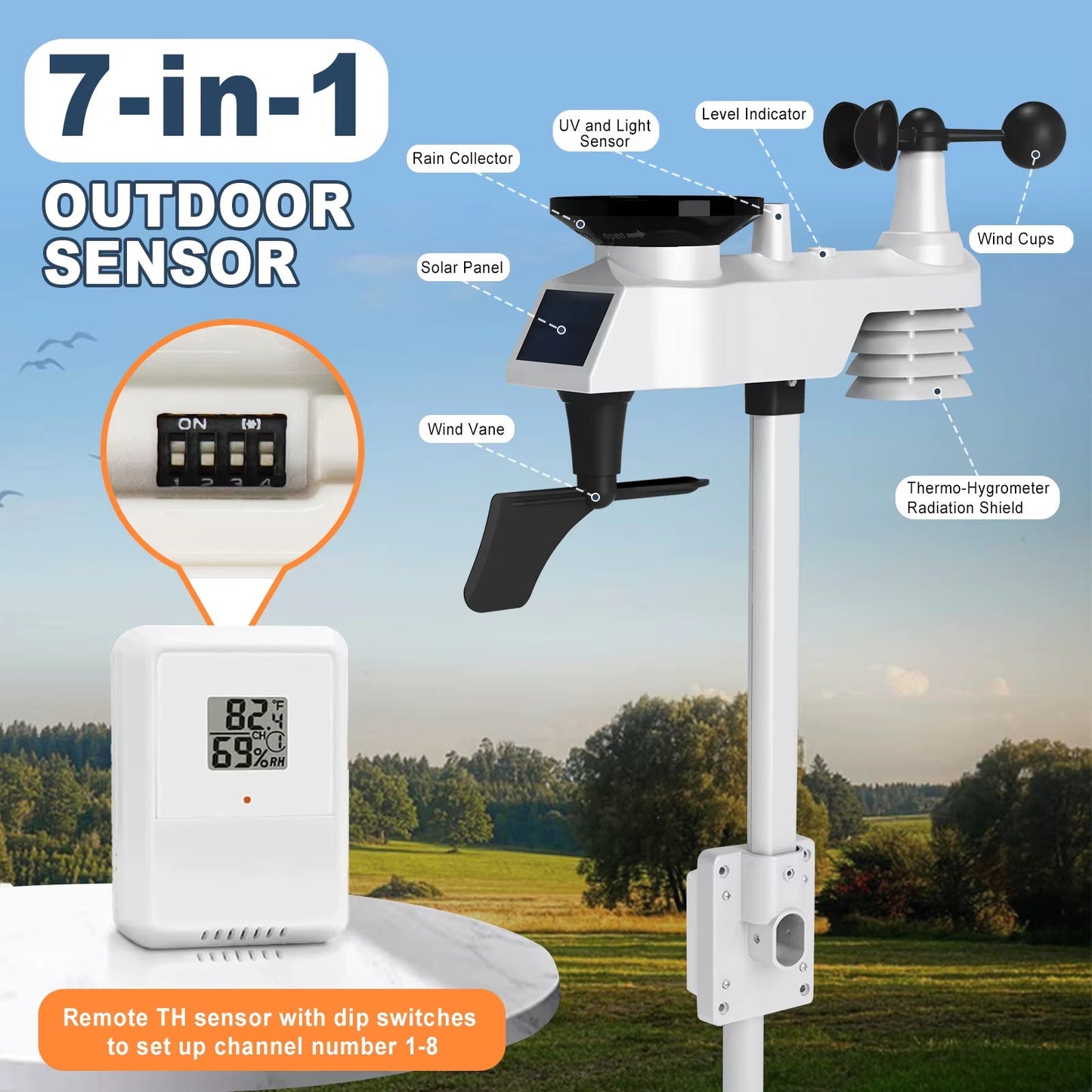 7 - In - 1 Wi - Fi Weather Station 8 in Color Display & Solar Wireless Outdoor Sensor Alarm Alerts for Temperature Humidity - by PAWFECTWORLDS | PAWFECTWORLDS | Measurement & Analysis Instruments, Temperature Humidity Instruments, Tools