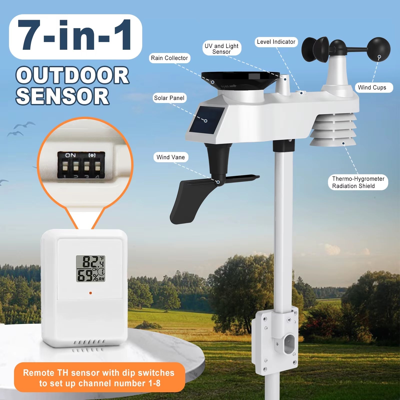 7 - In - 1 Wi - Fi Weather Station 8 in Color Display & Solar Wireless Outdoor Sensor Alarm Alerts for Temperature Humidity - by PAWFECTWORLDS | PAWFECTWORLDS | Measurement & Analysis Instruments, Temperature Humidity Instruments, Tools