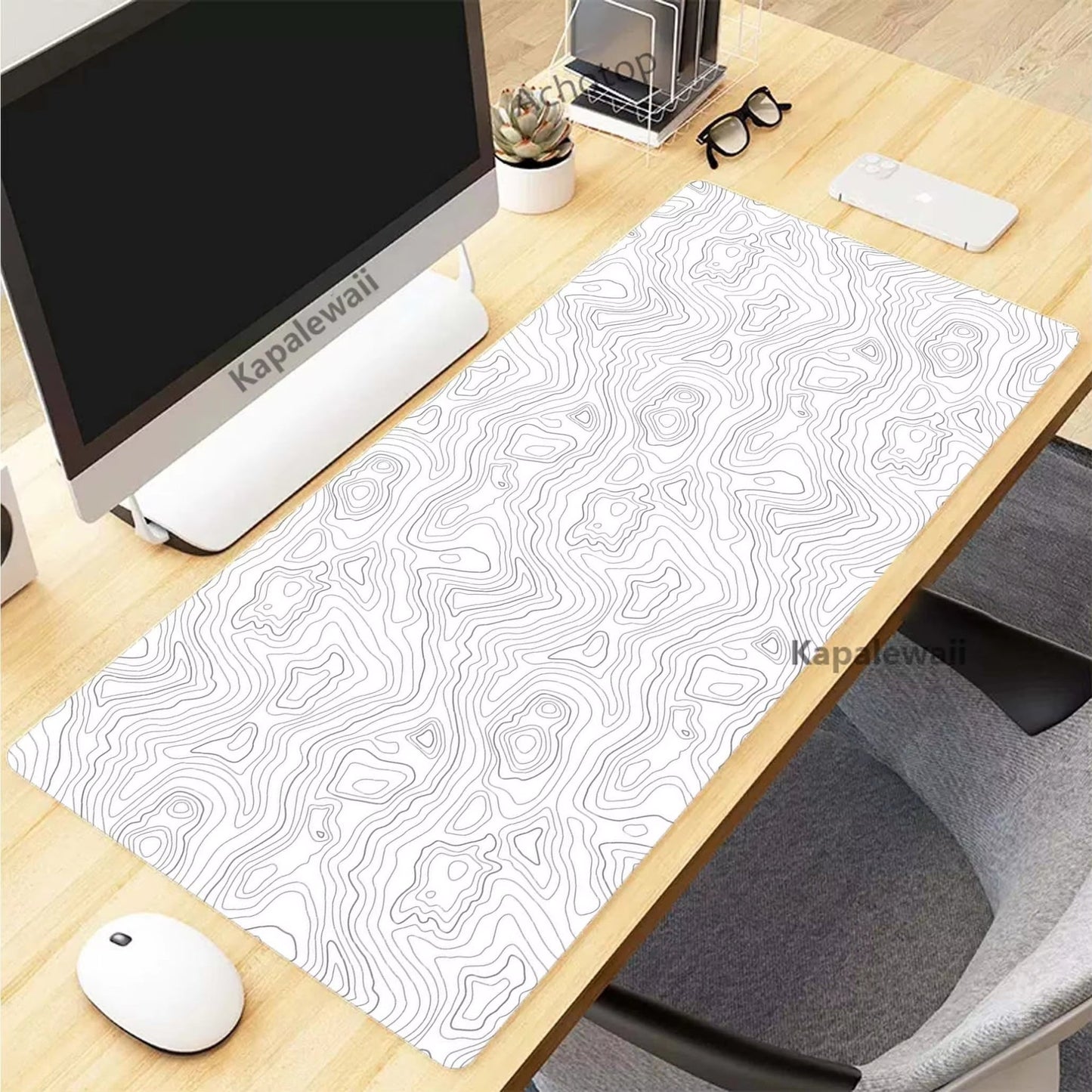 Black and White Topographic Map Art Mouse Pad XXL Mousepad Rubber Keyboard Pads Gaming Setup Accessories Mouse Mat 900X400Mm - by PAWFECTWORLDS | PAWFECTWORLDS | Computer & Office, Computer Peripherals, Mice & Keyboards