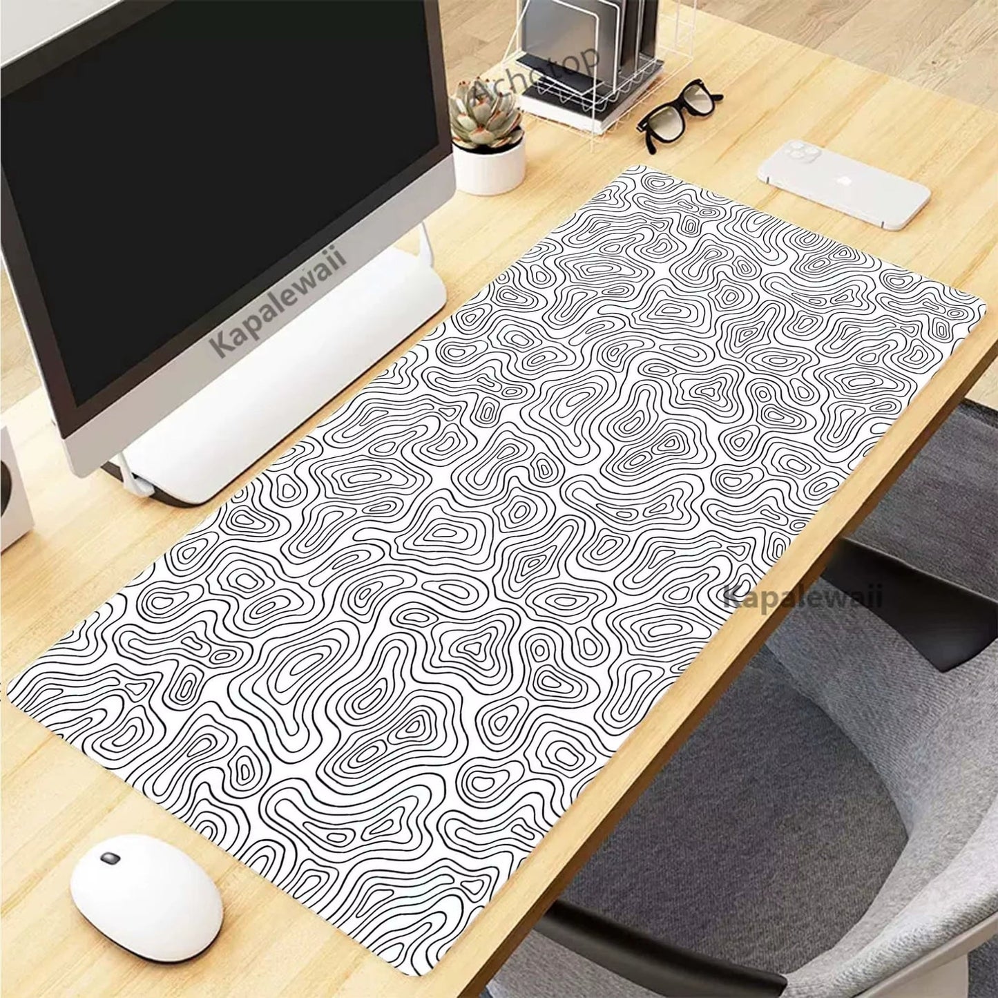 Black and White Topographic Map Art Mouse Pad XXL Mousepad Rubber Keyboard Pads Gaming Setup Accessories Mouse Mat 900X400Mm - by PAWFECTWORLDS | PAWFECTWORLDS | Computer & Office, Computer Peripherals, Mice & Keyboards