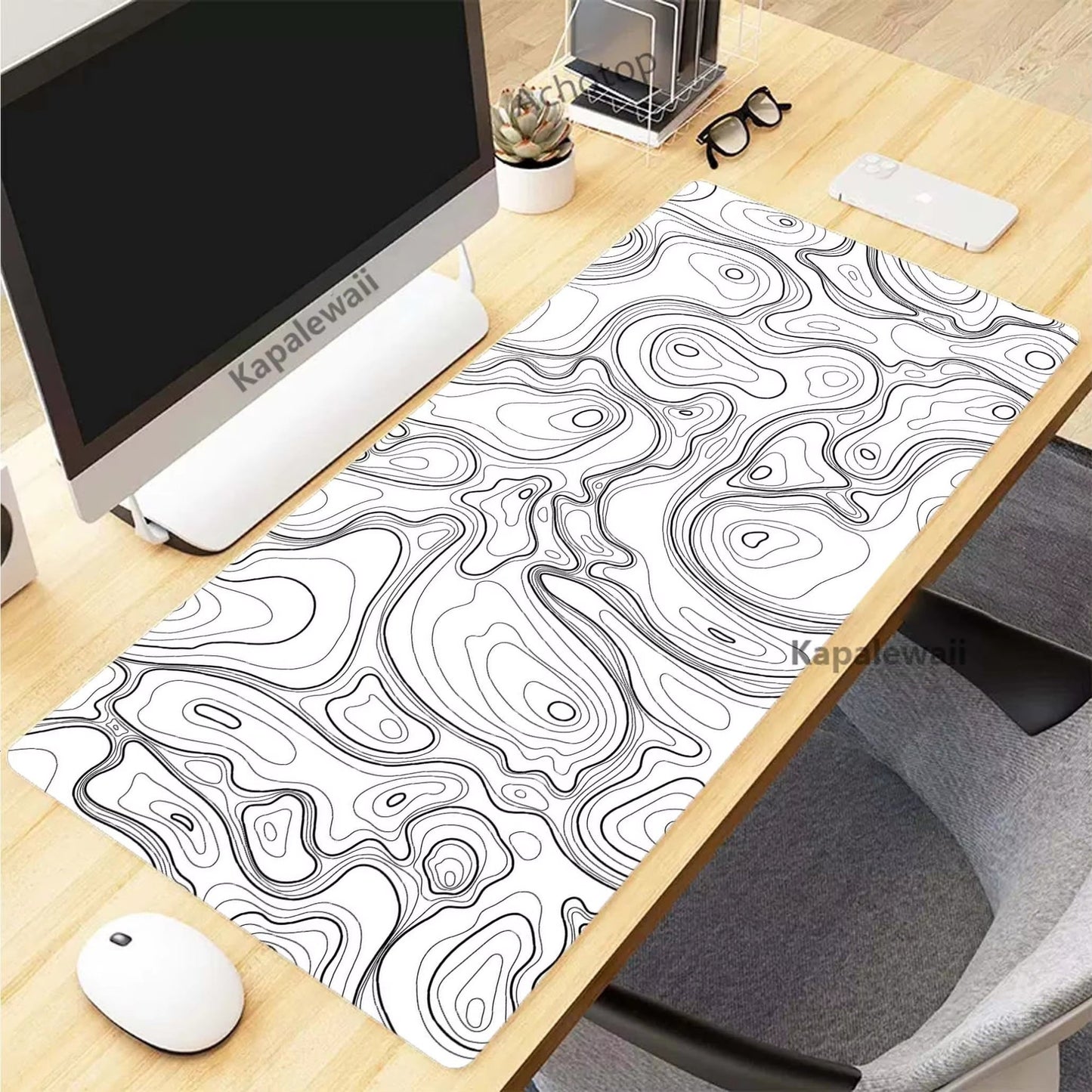 Black and White Topographic Map Art Mouse Pad XXL Mousepad Rubber Keyboard Pads Gaming Setup Accessories Mouse Mat 900X400Mm - by PAWFECTWORLDS | PAWFECTWORLDS | Computer & Office, Computer Peripherals, Mice & Keyboards