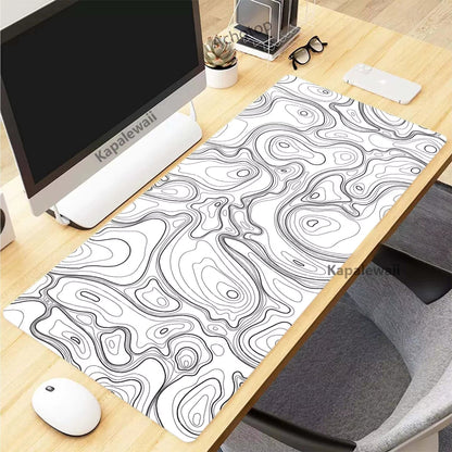 Black and White Topographic Map Art Mouse Pad XXL Mousepad Rubber Keyboard Pads Gaming Setup Accessories Mouse Mat 900X400Mm - by PAWFECTWORLDS | PAWFECTWORLDS | Computer & Office, Computer Peripherals, Mice & Keyboards