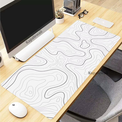 Black and White Topographic Map Art Mouse Pad XXL Mousepad Rubber Keyboard Pads Gaming Setup Accessories Mouse Mat 900X400Mm - by PAWFECTWORLDS | PAWFECTWORLDS | Computer & Office, Computer Peripherals, Mice & Keyboards