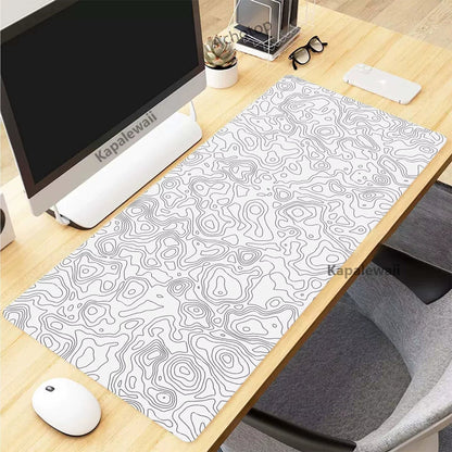 Black and White Topographic Map Art Mouse Pad XXL Mousepad Rubber Keyboard Pads Gaming Setup Accessories Mouse Mat 900X400Mm - by PAWFECTWORLDS | PAWFECTWORLDS | Computer & Office, Computer Peripherals, Mice & Keyboards