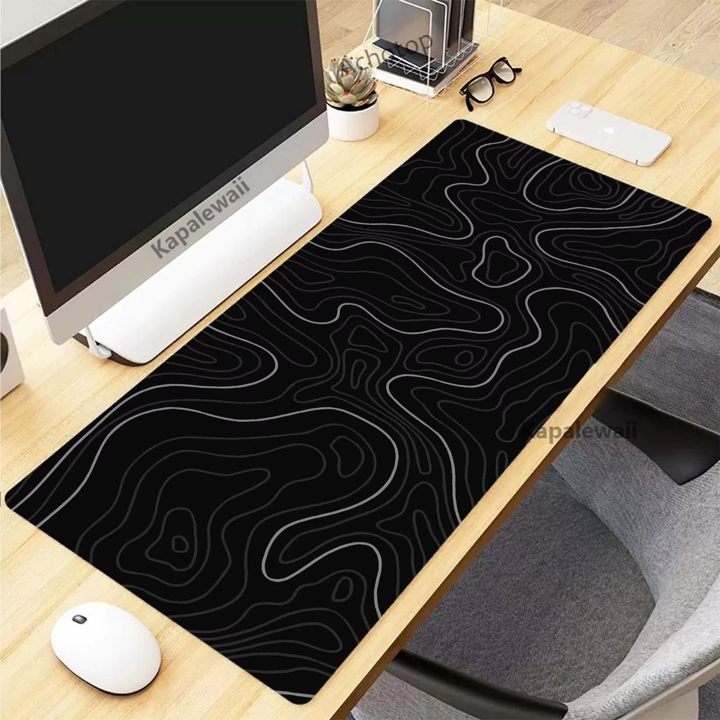 Black and White Topographic Map Art Mouse Pad XXL Mousepad Rubber Keyboard Pads Gaming Setup Accessories Mouse Mat 900X400Mm - by PAWFECTWORLDS | PAWFECTWORLDS | Computer & Office, Computer Peripherals, Mice & Keyboards