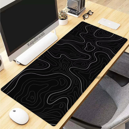 Black and White Topographic Map Art Mouse Pad XXL Mousepad Rubber Keyboard Pads Gaming Setup Accessories Mouse Mat 900X400Mm - by PAWFECTWORLDS | PAWFECTWORLDS | Computer & Office, Computer Peripherals, Mice & Keyboards