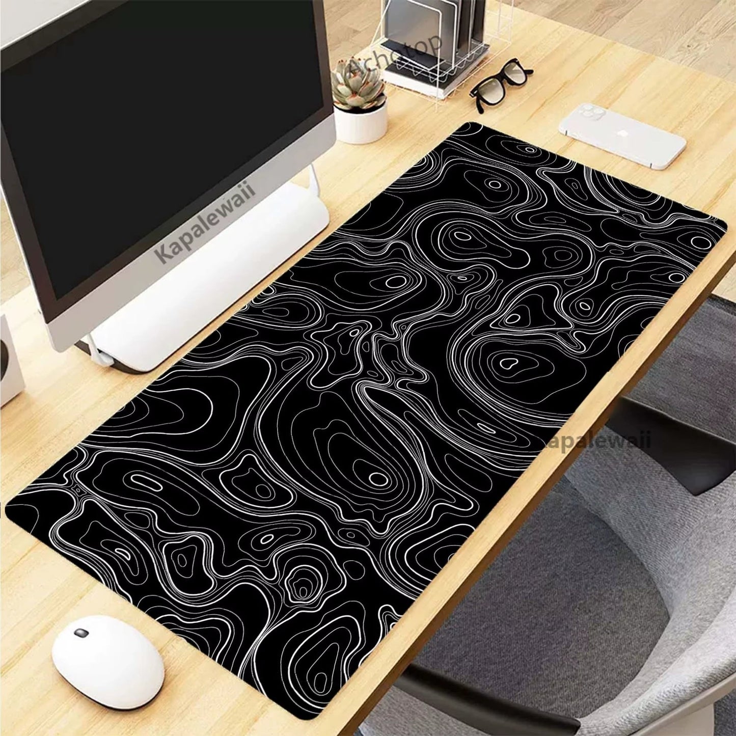 Black and White Topographic Map Art Mouse Pad XXL Mousepad Rubber Keyboard Pads Gaming Setup Accessories Mouse Mat 900X400Mm - by PAWFECTWORLDS | PAWFECTWORLDS | Computer & Office, Computer Peripherals, Mice & Keyboards