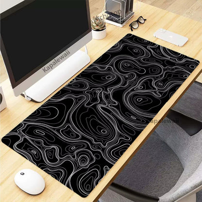 Black and White Topographic Map Art Mouse Pad XXL Mousepad Rubber Keyboard Pads Gaming Setup Accessories Mouse Mat 900X400Mm - by PAWFECTWORLDS | PAWFECTWORLDS | Computer & Office, Computer Peripherals, Mice & Keyboards