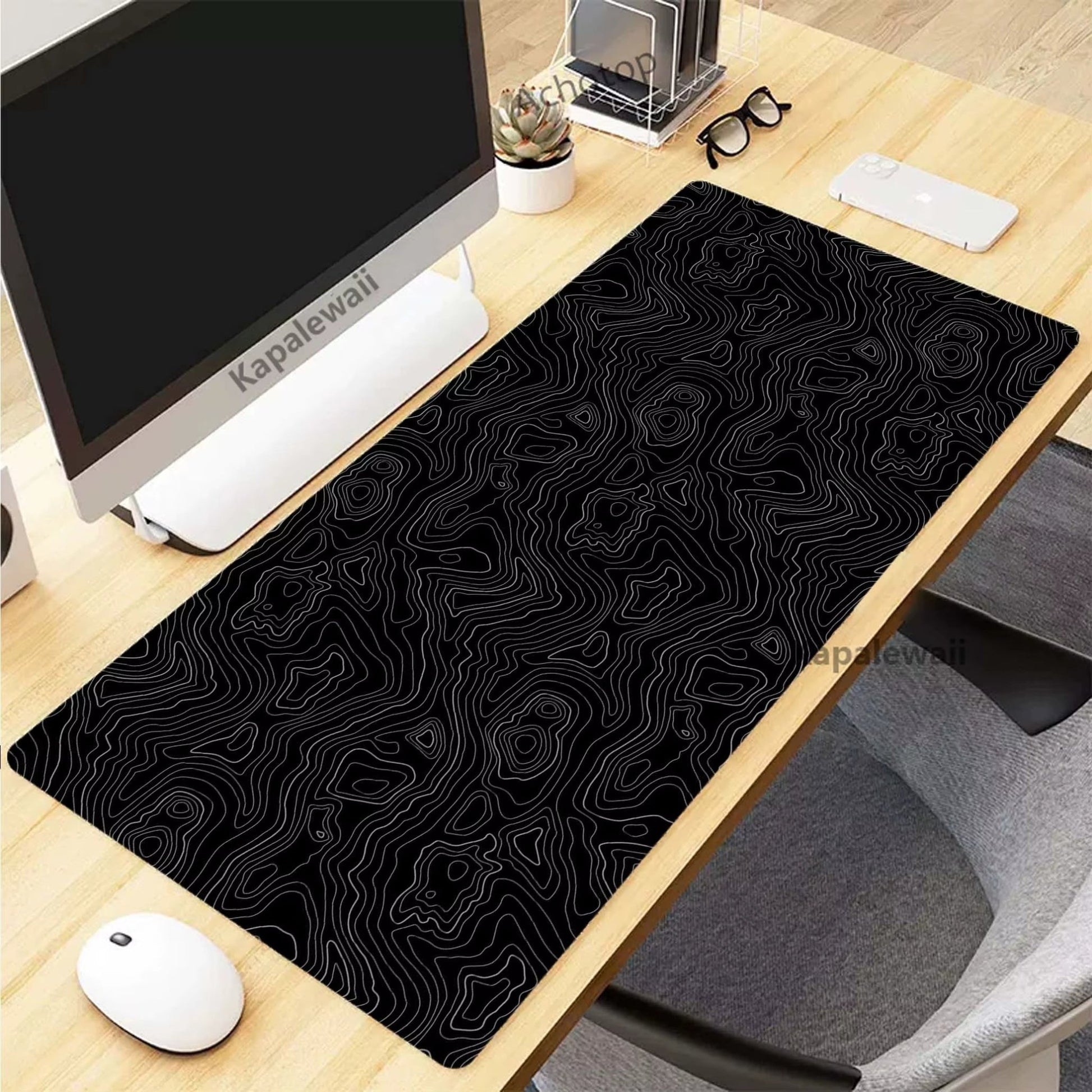 Black and White Topographic Map Art Mouse Pad XXL Mousepad Rubber Keyboard Pads Gaming Setup Accessories Mouse Mat 900X400Mm - by PAWFECTWORLDS | PAWFECTWORLDS | Computer & Office, Computer Peripherals, Mice & Keyboards