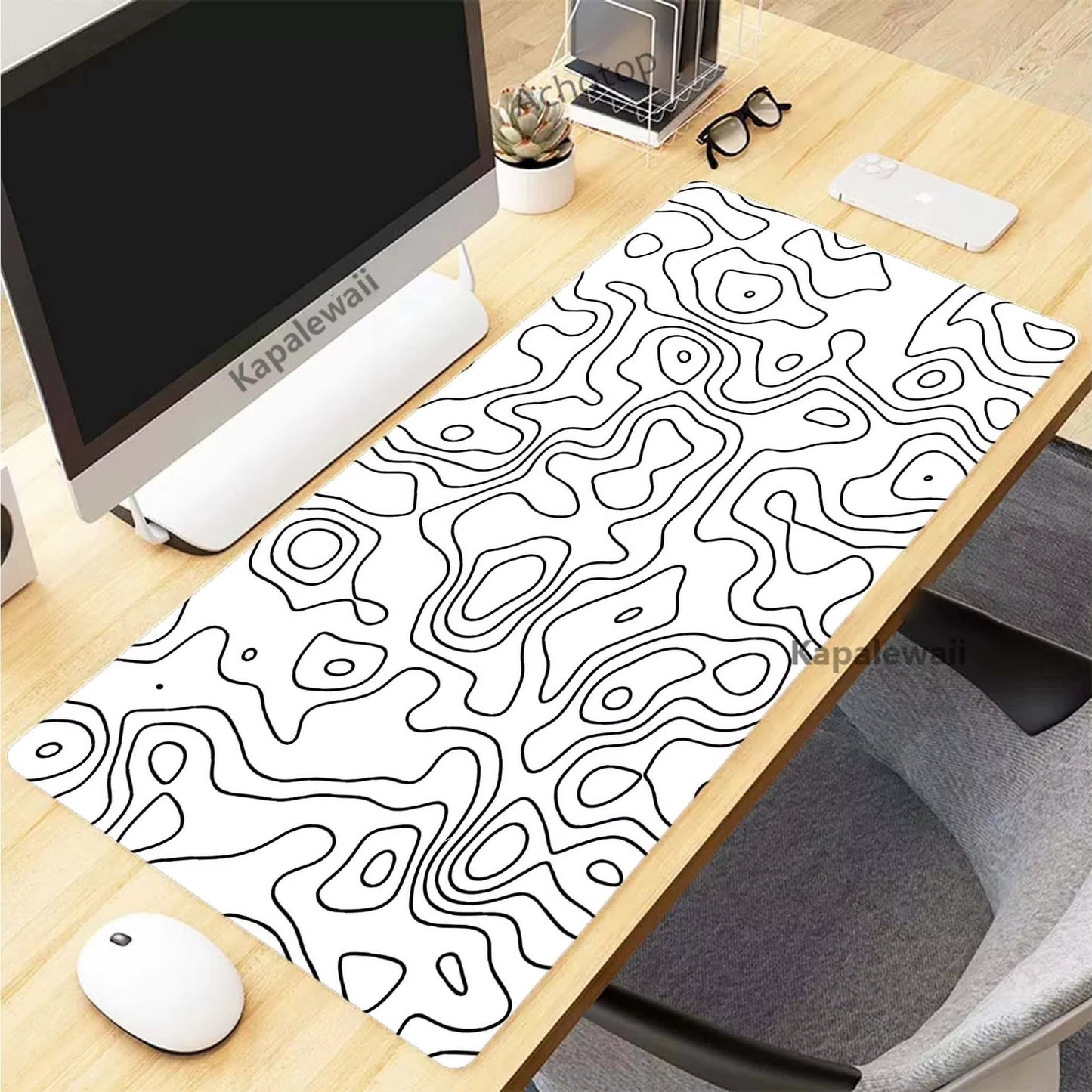 Black and White Topographic Map Art Mouse Pad XXL Mousepad Rubber Keyboard Pads Gaming Setup Accessories Mouse Mat 900X400Mm - by PAWFECTWORLDS | PAWFECTWORLDS | Computer & Office, Computer Peripherals, Mice & Keyboards