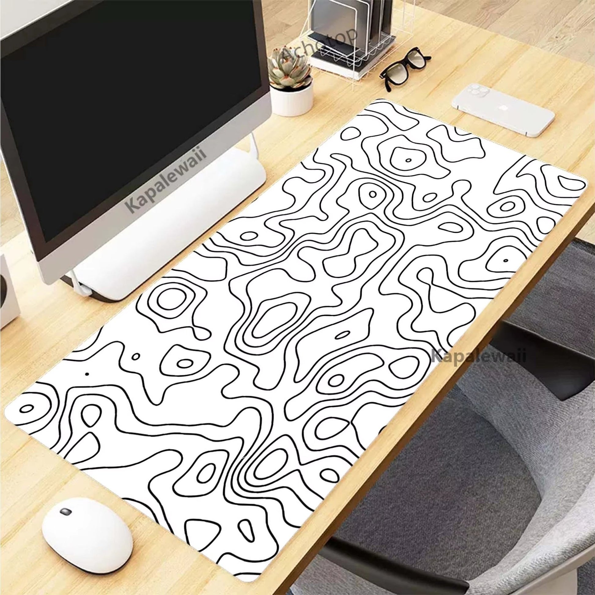 Black and White Topographic Map Art Mouse Pad XXL Mousepad Rubber Keyboard Pads Gaming Setup Accessories Mouse Mat 900X400Mm - by PAWFECTWORLDS | PAWFECTWORLDS | Computer & Office, Computer Peripherals, Mice & Keyboards