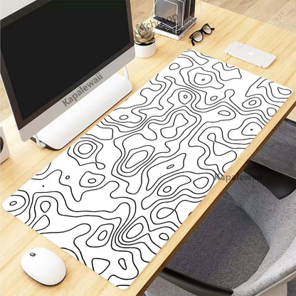 Black and White Topographic Map Art Mouse Pad XXL Mousepad Rubber Keyboard Pads Gaming Setup Accessories Mouse Mat 900X400Mm - by PAWFECTWORLDS | PAWFECTWORLDS | Computer & Office, Computer Peripherals, Mice & Keyboards