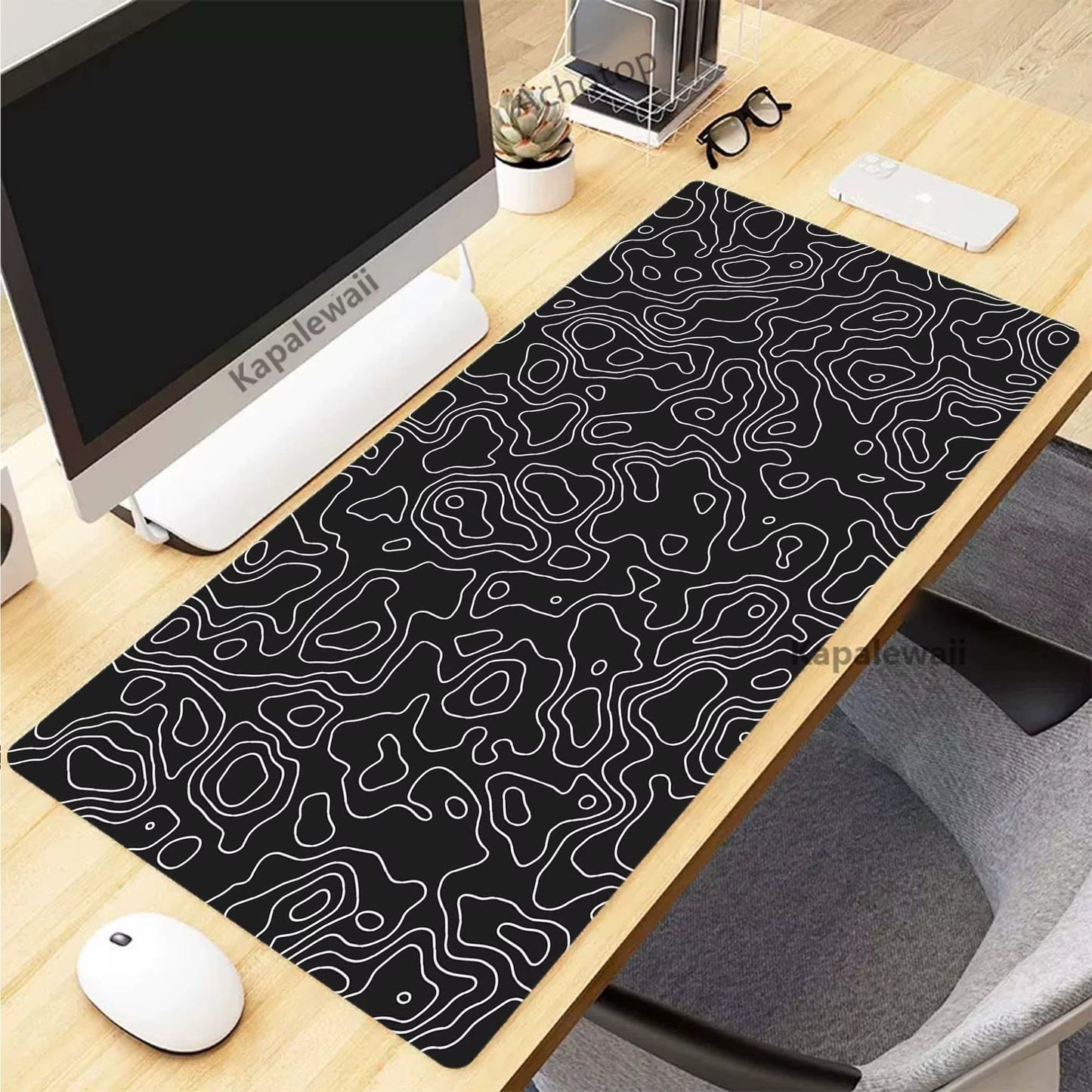 Black and White Topographic Map Art Mouse Pad XXL Mousepad Rubber Keyboard Pads Gaming Setup Accessories Mouse Mat 900X400Mm - by PAWFECTWORLDS | PAWFECTWORLDS | Computer & Office, Computer Peripherals, Mice & Keyboards