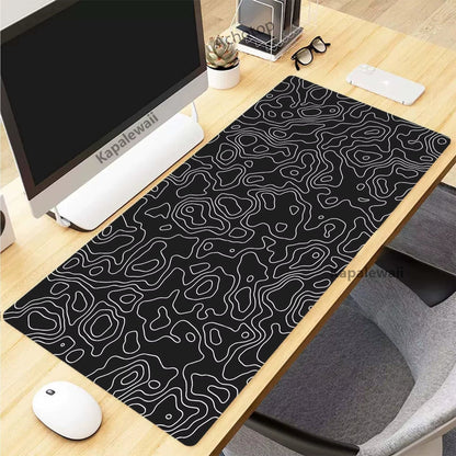 Black and White Topographic Map Art Mouse Pad XXL Mousepad Rubber Keyboard Pads Gaming Setup Accessories Mouse Mat 900X400Mm - by PAWFECTWORLDS | PAWFECTWORLDS | Computer & Office, Computer Peripherals, Mice & Keyboards