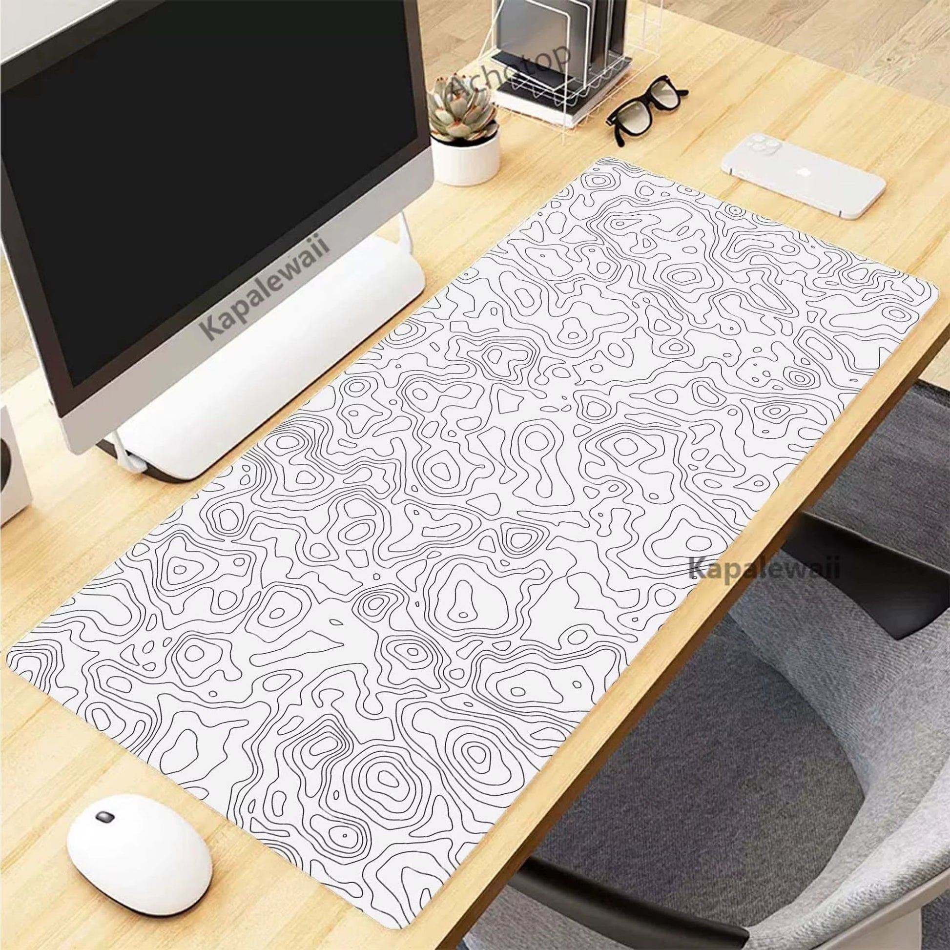 Black and White Topographic Map Art Mouse Pad XXL Mousepad Rubber Keyboard Pads Gaming Setup Accessories Mouse Mat 900X400Mm - by PAWFECTWORLDS | PAWFECTWORLDS | Computer & Office, Computer Peripherals, Mice & Keyboards