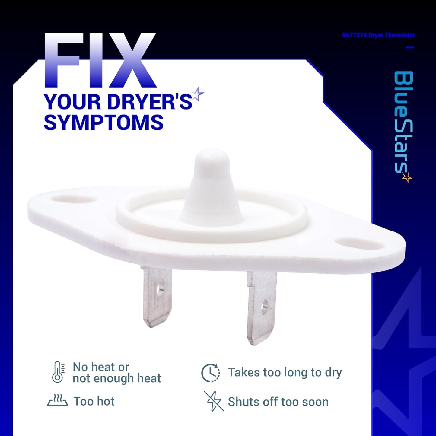 Bluestars 8577274 Dryer Thermistor - Compatible with Whirlpool, Kenmore, and Kitchenaid Models - Replaces 3976615, AP3919451, WP8577274, PS993287, and 3390292 - Simple Installation - by BlueStars | PAWFECTWORLDS | Appliances, Dryer Parts & Accessories, Parts & Accessories