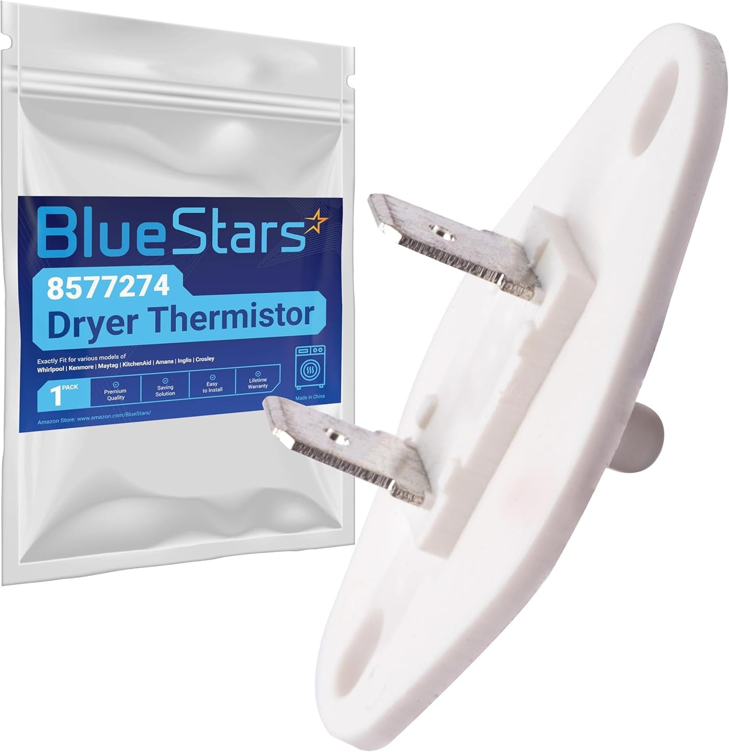 Bluestars 8577274 Dryer Thermistor - Compatible with Whirlpool, Kenmore, and Kitchenaid Models - Replaces 3976615, AP3919451, WP8577274, PS993287, and 3390292 - Simple Installation - by BlueStars | PAWFECTWORLDS | Appliances, Dryer Parts & Accessories, Parts & Accessories